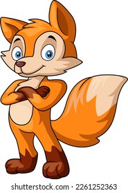 Cute fox cartoon on white background