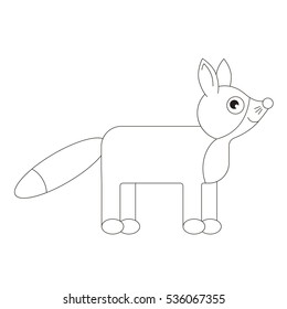 Cute Fox cartoon. Outlined object with black stroke.