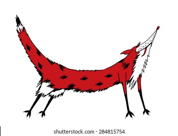 Cute fox cartoon. Red fox in motion.