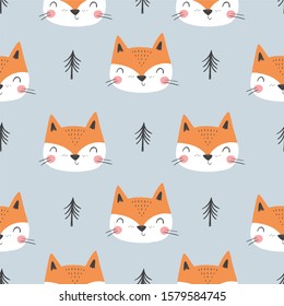 Cute fox cartoon seamless pattern. Great design fabric and baby clothes.