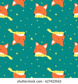 Cute Fox Cartoon Seamless Pattern Vector Illustration