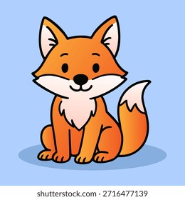 Netter Fuchs Cartoon sitzt mit einem freundlichen Lächeln in einem einfachen flachen Stil. Perfekt für Kinder Illustrationen, Tierfiguren, Aufkleber, Geschichtenbücher und verspielte grafische Designs.