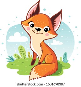 Cute fox in cartoon style. Kids illustration.