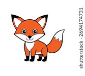 A cute fox cartoon style vector art on a white background.
