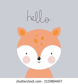 Cute Fox. Cartoon style. Vector illustration. For kids stuff, card, posters, banners, children books, printing on the pack, printing on clothes, fabric, wallpaper, textile or dishes.