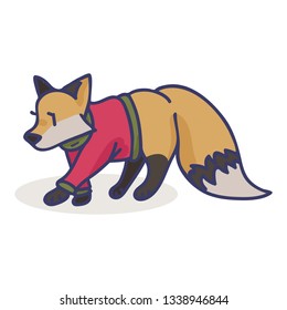 Cute fox cartoon with sweater vector illustration motif set. Hand drawn isolated woodland animal elements clipart for nature blog, autumn vixen graphic,forest web buttons.