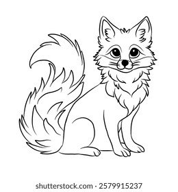 Cute fox cartoon, vector illustration, fox icon isolated on white background. Line art.