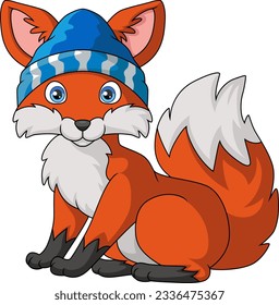 Cute fox cartoon wearing hat