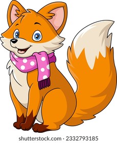 Cute fox cartoon wearing scarf
