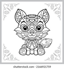 cute fox cartoon zentangle arts. isolated on white background.
