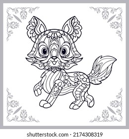 Cute fox cartoon zentangle arts. isolated on white background.