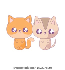 cute fox with cat baby animals kawaii style vector illustration design