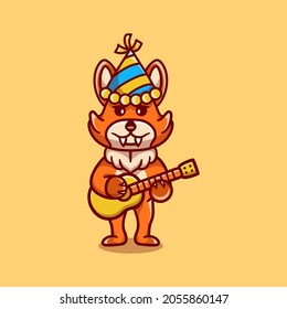 cute fox celebrating new year with guitar, suitable for new year t-shirt design or cute animal new year mascot