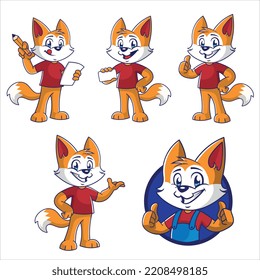 Cute fox character collection.Illustration of fox character.vector