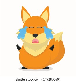 Cute fox character with a crying expression vector illustration,fox cartoon
