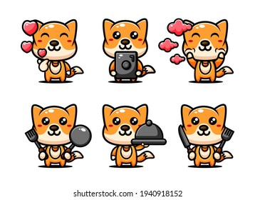 cute fox character design set themed cooking