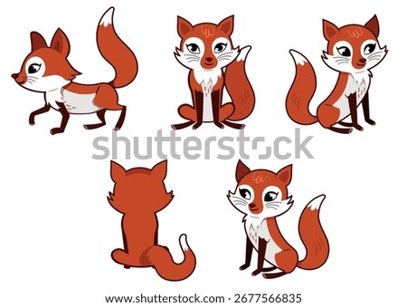 Cute Fox Character in Different Poses Clipart | Cartoon Woodland Animal Vector Illustration