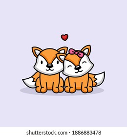 Cute fox character in love Valentine's Day