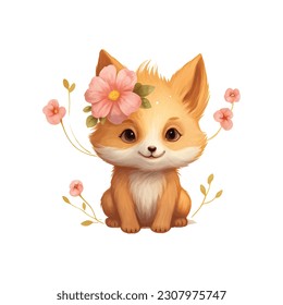 cute fox character painting vector illustration