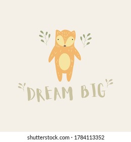 Cute Fox character in scandinavian style vector illustration for kids. Print for T-shirt. Childish print with adorable fox in Scandinavian style vector design