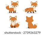 Cute Fox Character Set in Different Poses, Mascot Collection, Adorable Forest Wildlife Animal Vector Illustration for Kids Nursery