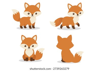 Cute Fox Character Set in Different Poses, Mascot Collection, Adorable Forest Wildlife Animal Vector Illustration for Kids Nursery