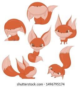 Cute fox character vector set, different emotions red fox character design.