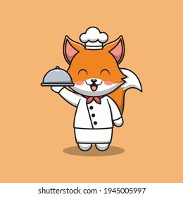 cute fox chef is carrying a plate