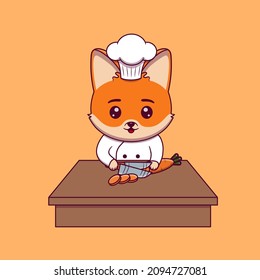 Cute fox chef cutting carrot
