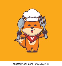 cute fox chef. cute vector design character. Vector isolated flat illustration for poster, brochure, web, mascot, sticker, logo and icon.