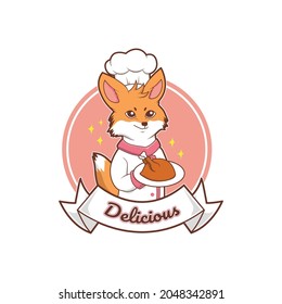 cute fox chef vector illustration logo design