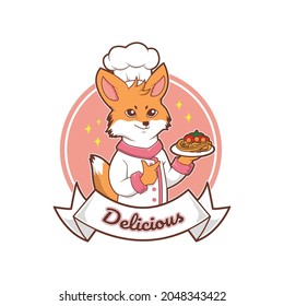 cute fox chef vector illustration logo design