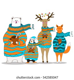 Cute fox christmas holiday greeting card vector