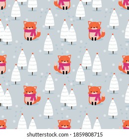 Cute fox in Christmas winter forest