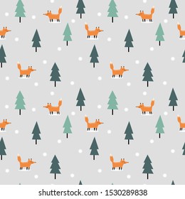 Cute fox in Christmas winter seamless pattern