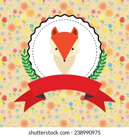 cute fox in circle logo on flower backgrounds