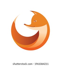 Cute fox in a circle. Vector flat design logo concept template. Symbol of wildlife and being smart.