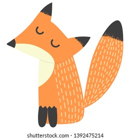 Cute fox with closed eyes isolated on white. Vector illustration