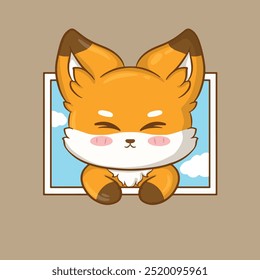 Cute fox with closed eyes sitting on the window Vector illustration design