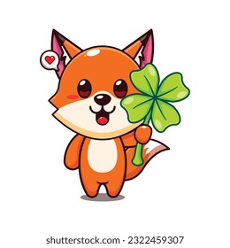 süßer Fuchs mit Cartoon-Vektorgrafik aus Kleeblatt.