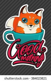 Cute fox with coffee or tea