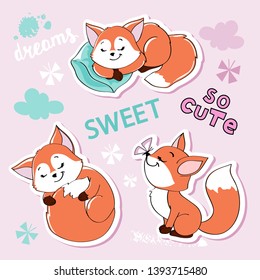 Cute fox collection on pink background