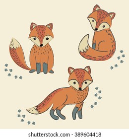 cute fox collection. vector illustration