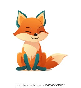 Cute fox of colorful set. This illustration captures the playful spirit of a young fox in a colorful cartoon design against a pristine white backdrop. Vector illustration.