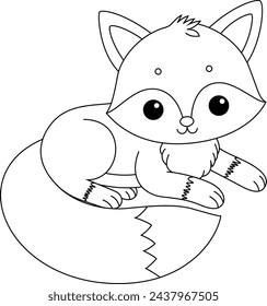 Cute fox coloring page for kids. Cute flat animal isolated on white background