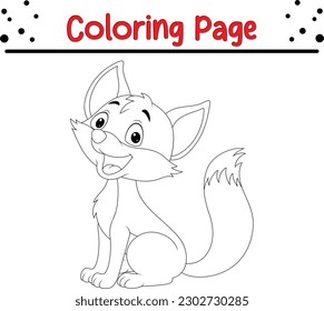 Cute Fox Coloring Page.  Vector Illustration. Outlined for coloring book.