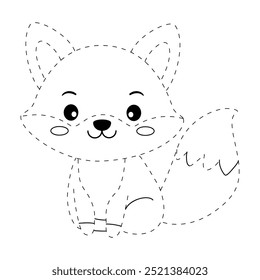 Un lindo zorro para colorear páginas para niños. Trazo y zorro de color. Un Vector lindo de los animales de la caída del zorro. Libro para colorear para niños. Hojas de trabajo de jardín de infantes y preescolar imprimibles para niños. Animales del bosque del otoño.