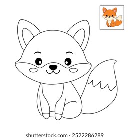 A cute fox coloring pages for kids. Trace and color fox. A cute fox fall animals vector. Coloring book for kids. Kindergarten and preschool worksheets printable for kids. Autumn forest animals.