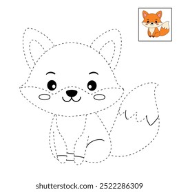 Uma raposa bonito colorindo páginas para crianças. Raposa de traço e cor. Uma raposa bonito caem animais vetor. Livro de colorir para crianças. Planilhas de jardim de infância e pré-escola imprimíveis para crianças. Animais da floresta de outono.