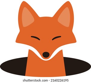 Cute fox come out the hole, watching vector illustration
